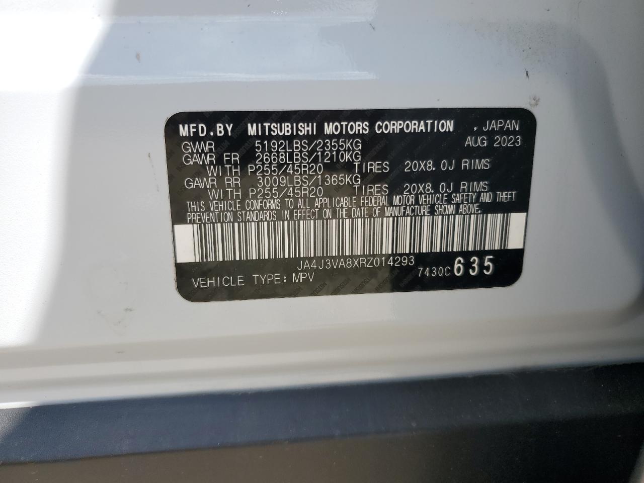 2024 Mitsubishi Outlander Se VIN: JA4J3VA8XRZ014293 Lot: 65360515