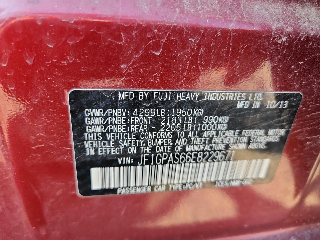 2014 Subaru Impreza Sport Limited VIN: JF1GPAS66E8229671 Lot: 64303015