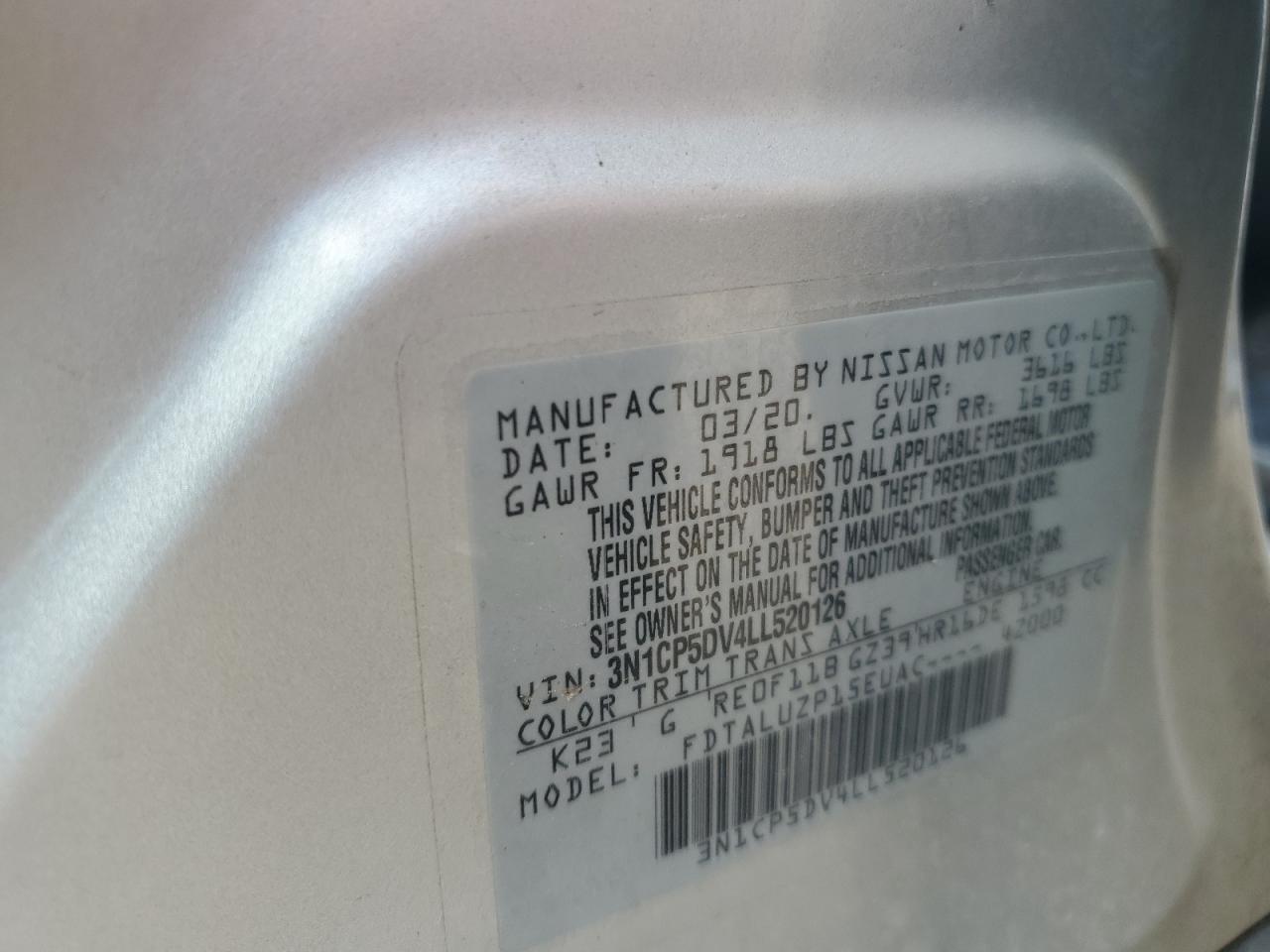 3N1CP5DV4LL520126 2020 Nissan Kicks Sr