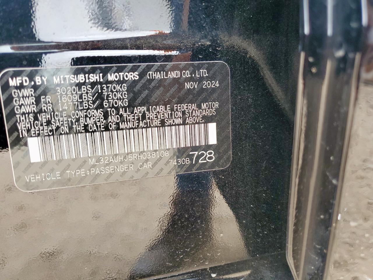 2024 Mitsubishi Mirage Es VIN: ML32AUHJ5RH038108 Lot: 63744825