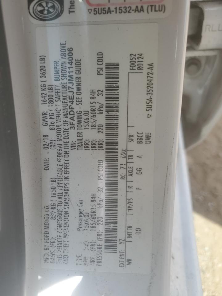 2018 Ford Fiesta Se VIN: 3FADP4EJ7JM114006 Lot: 63879595