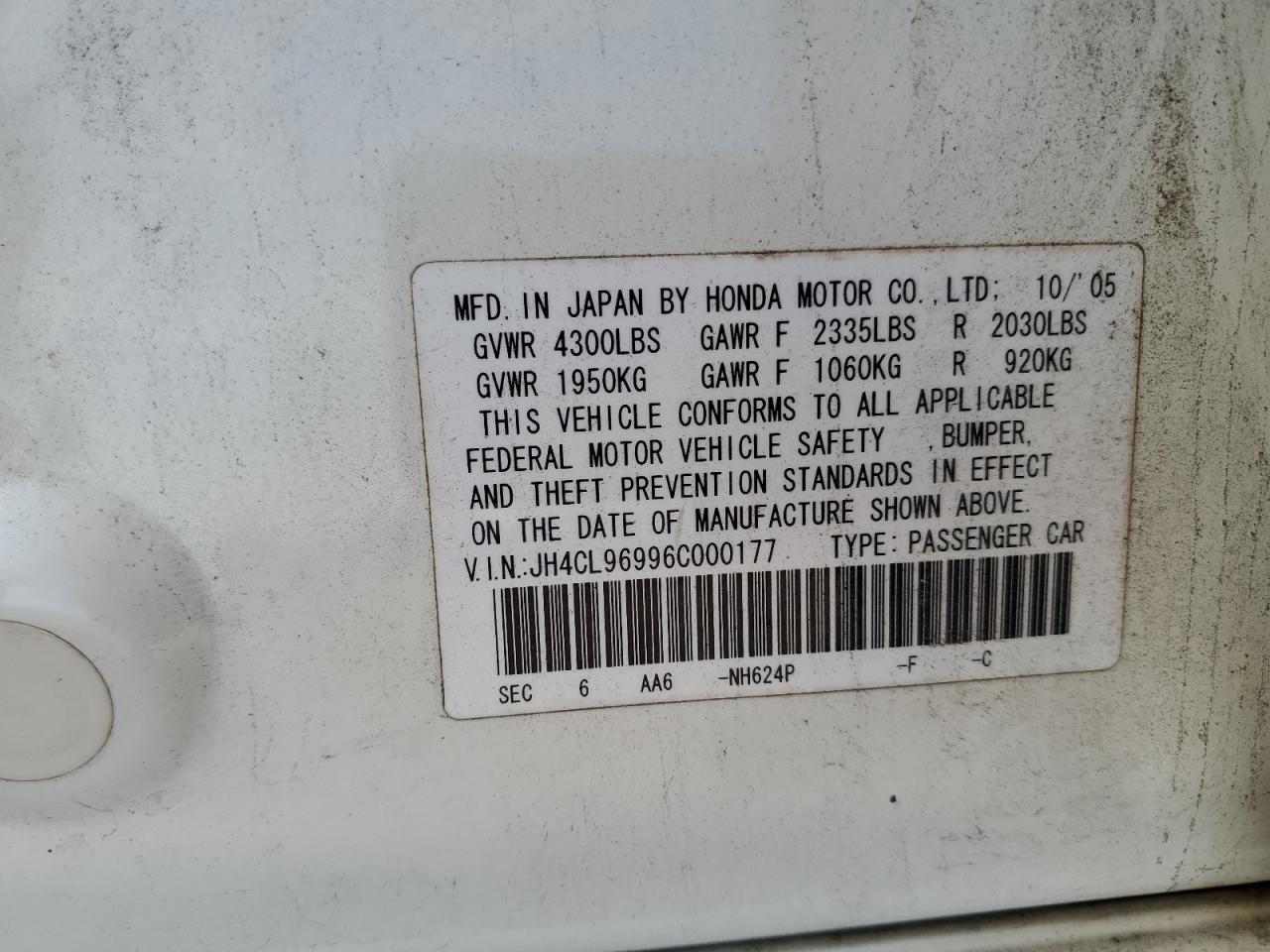 jh4cl96996c000177 JH4CL96996C000177 2006 Acura Tsx