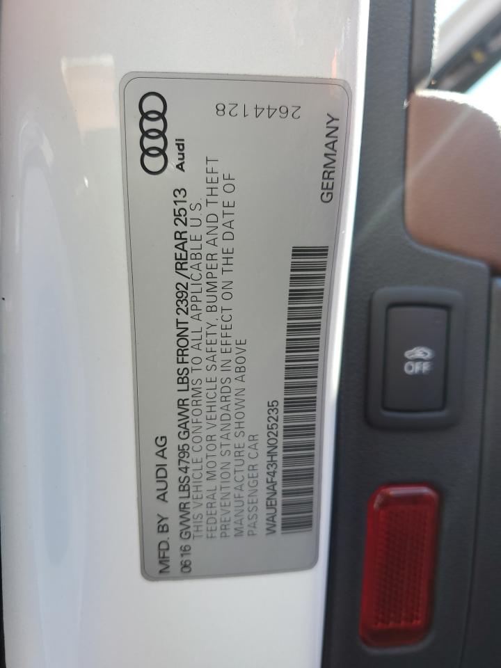 2017 Audi A4 Premium Plus VIN: WAUENAF43HN025235 Lot: 65294465