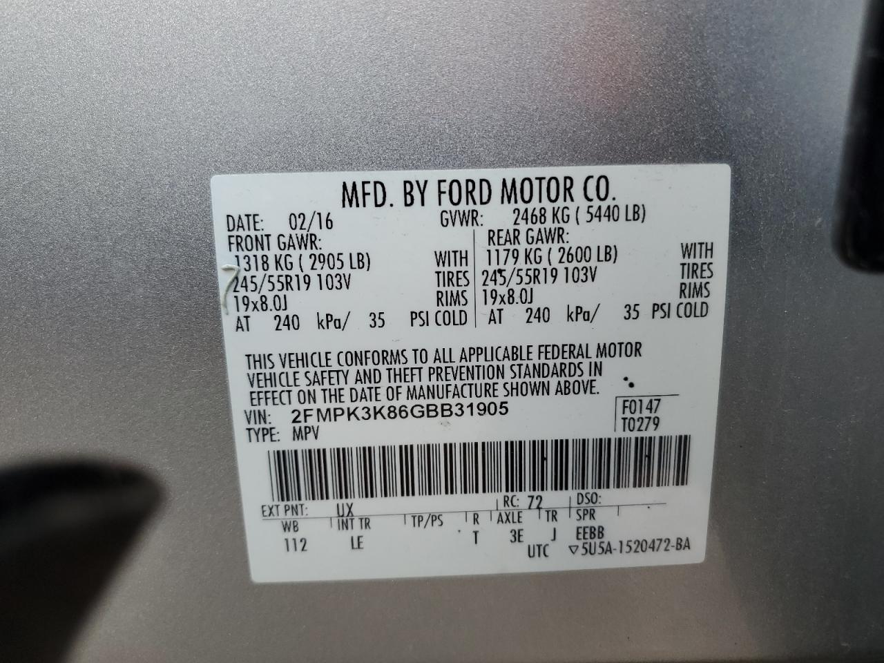 2016 Ford Edge Titanium VIN: 2FMPK3K86GBB31905 Lot: 64879745