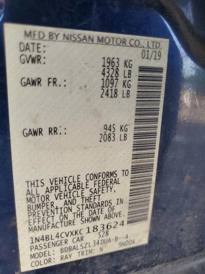 1N4BL4CVXKC183624 2019 Nissan Altima Sr