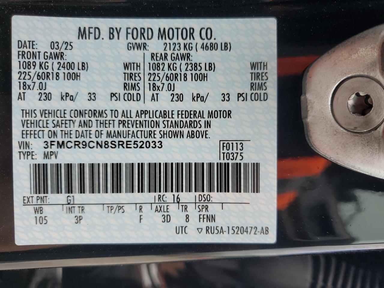 2025 Ford Bronco Sport Outer Banks VIN: 3FMCR9CN8SRE52033 Lot: 63329805