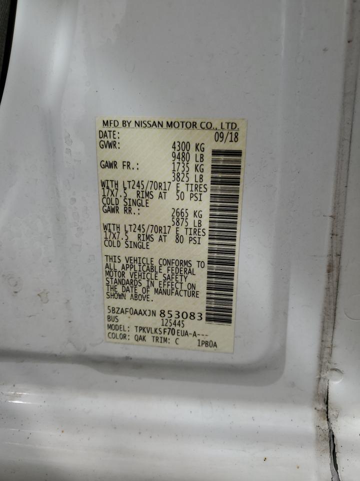 2018 Nissan Nv 3500 S VIN: 5BZAF0AAXJN853083 Lot: 65319565