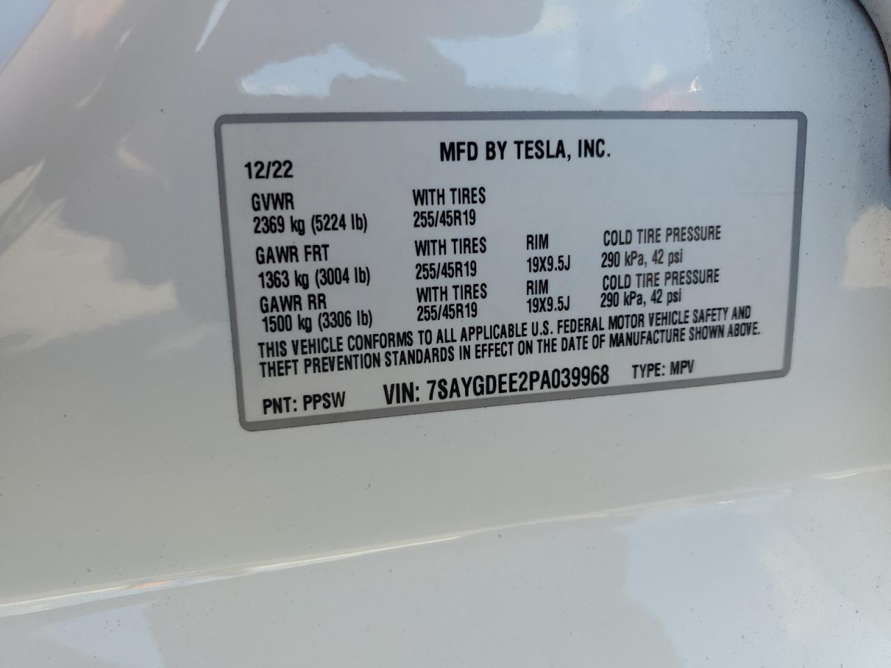 2023 Tesla Model Y VIN: 7SAYGDEE2PA039968 Lot: 60979735