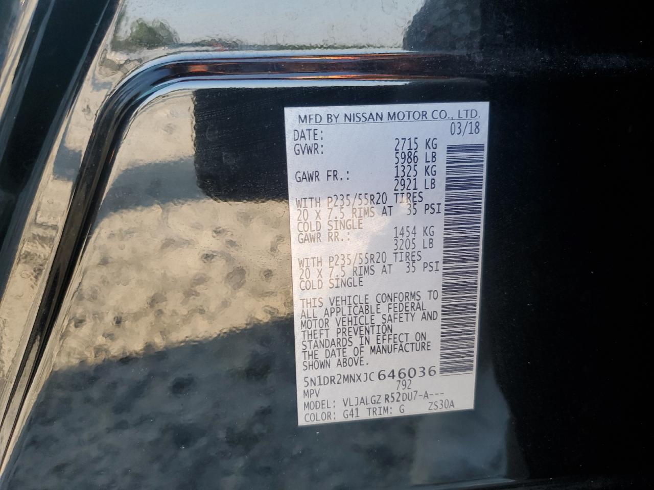2018 Nissan Pathfinder S VIN: 5N1DR2MNXJC646036 Lot: 63920175