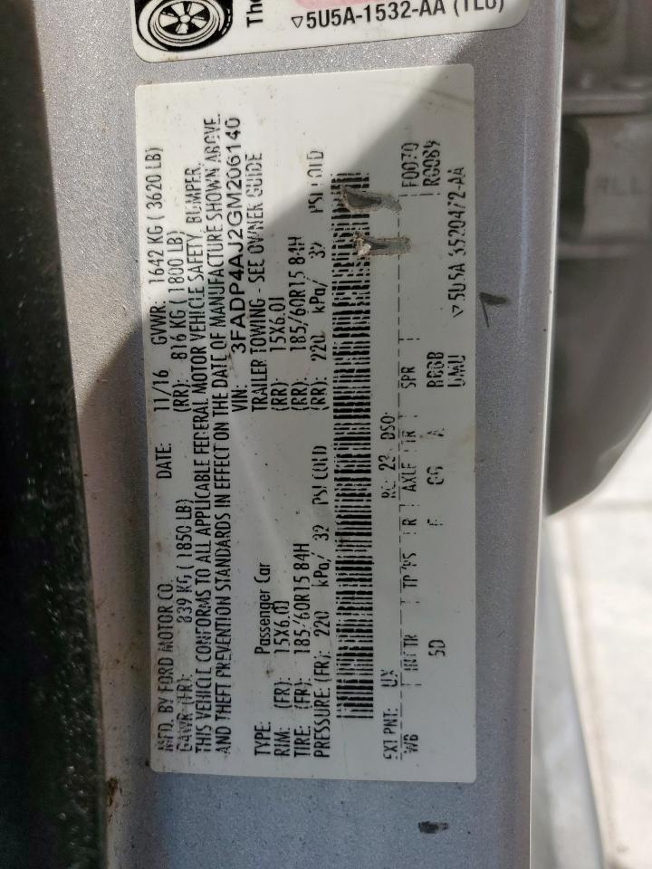 2016 Ford Fiesta S VIN: 3FADP4AJ2GM206140 Lot: 63284835