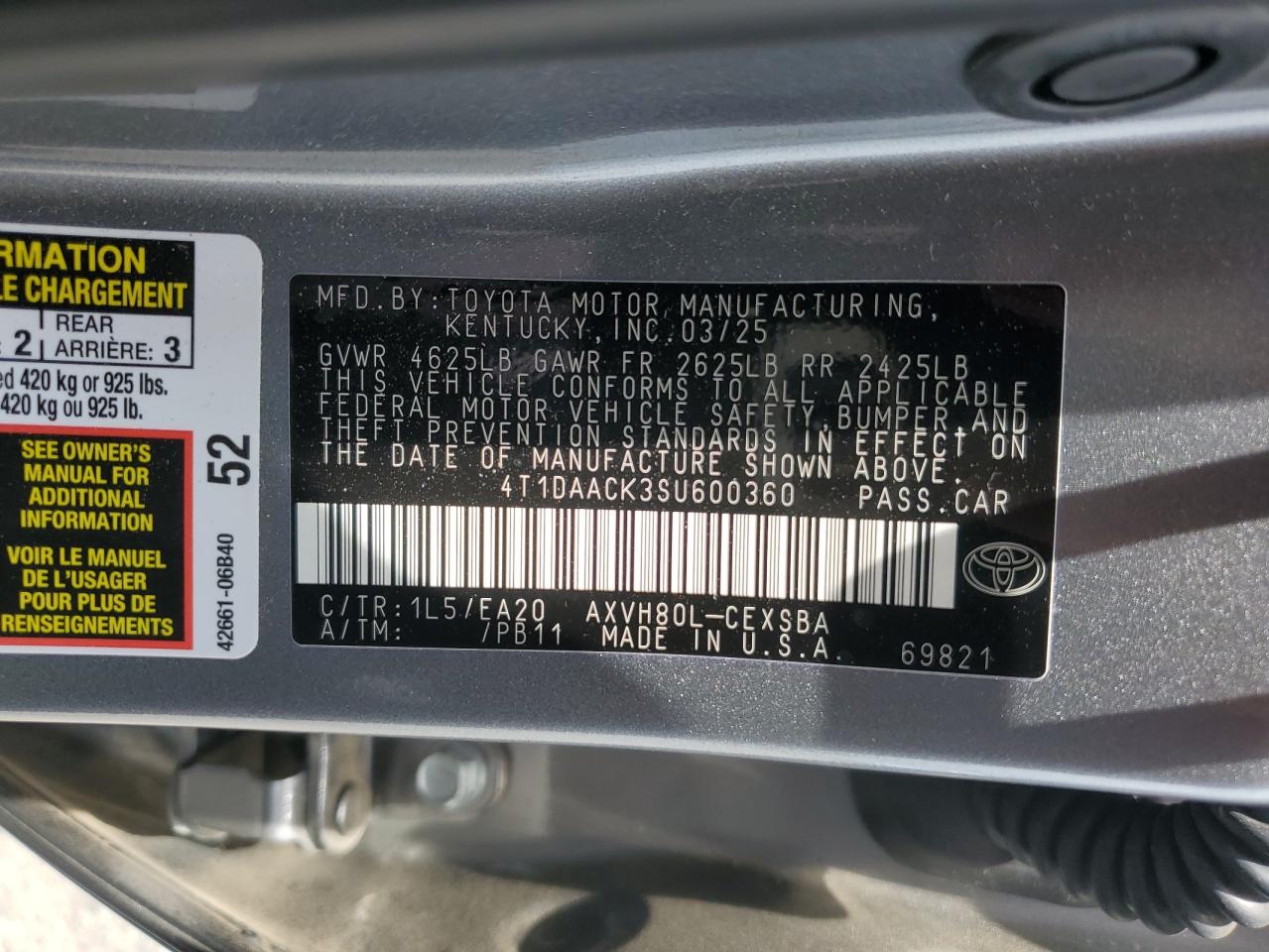 2025 Toyota Camry Xse VIN: 4T1DAACK3SU600360 Lot: 65609185