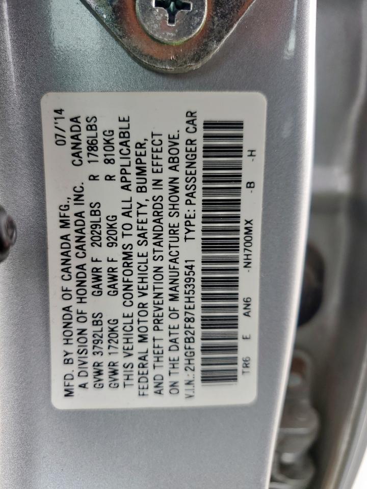 2014 Honda Civic Ex VIN: 2HGFB2F87EH539541 Lot: 64920295