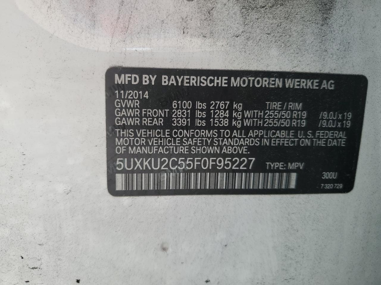 2015 BMW X6 xDrive35I VIN: 5UXKU2C55F0F95227 Lot: 63823985