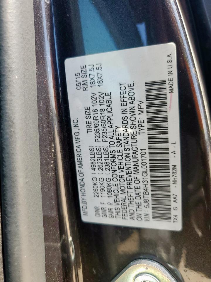 2016 Acura Rdx VIN: 5J8TB4H31GL001701 Lot: 64387515