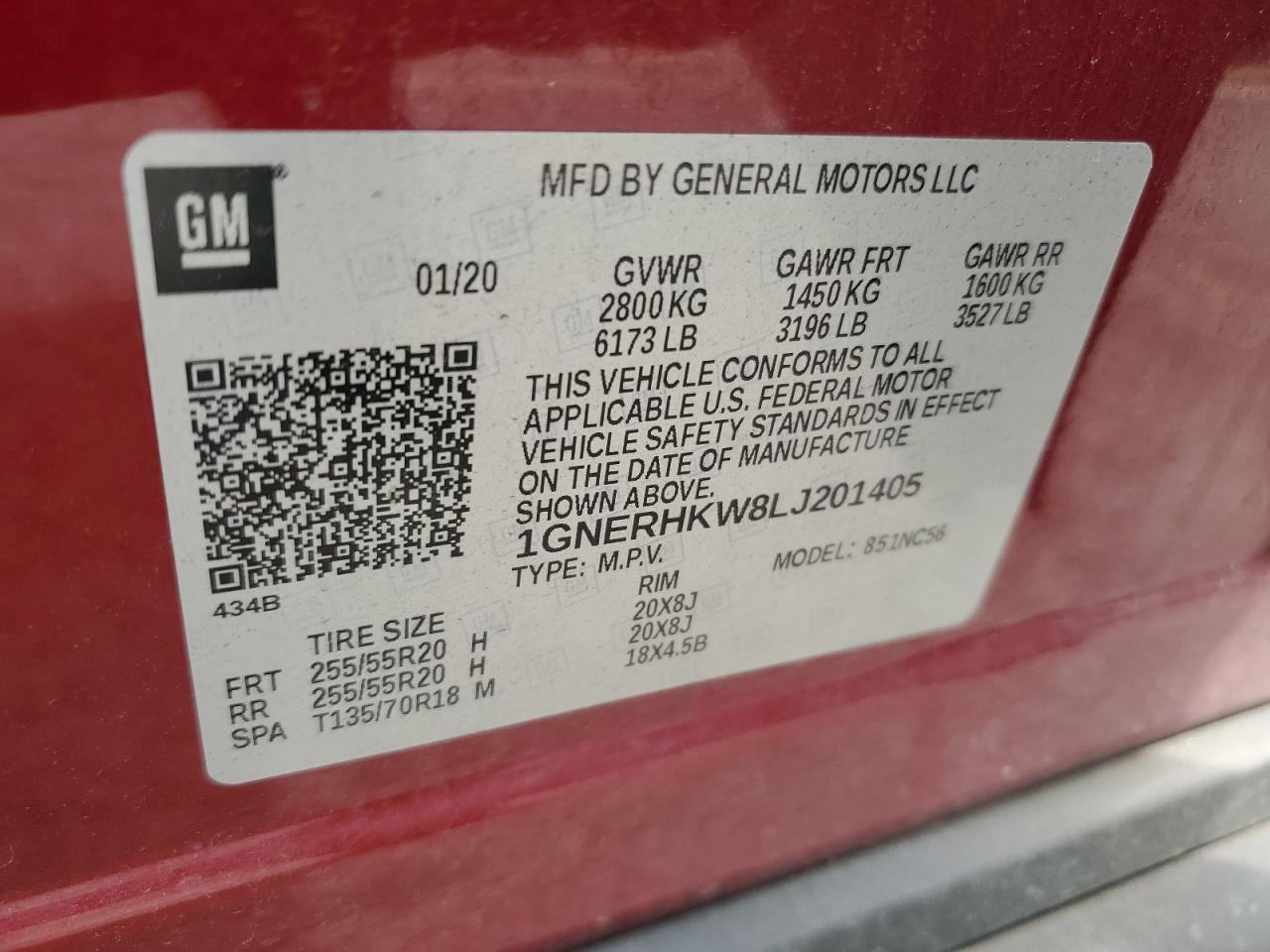 2020 Chevrolet Traverse Lt VIN: 1GNERHKW8LJ201405 Lot: 64585665