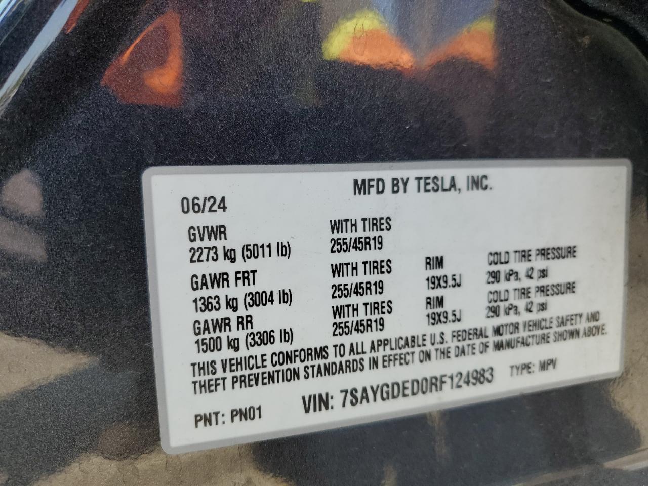 2024 Tesla Model Y VIN: 7SAYGDED0RF124983 Lot: 65076745