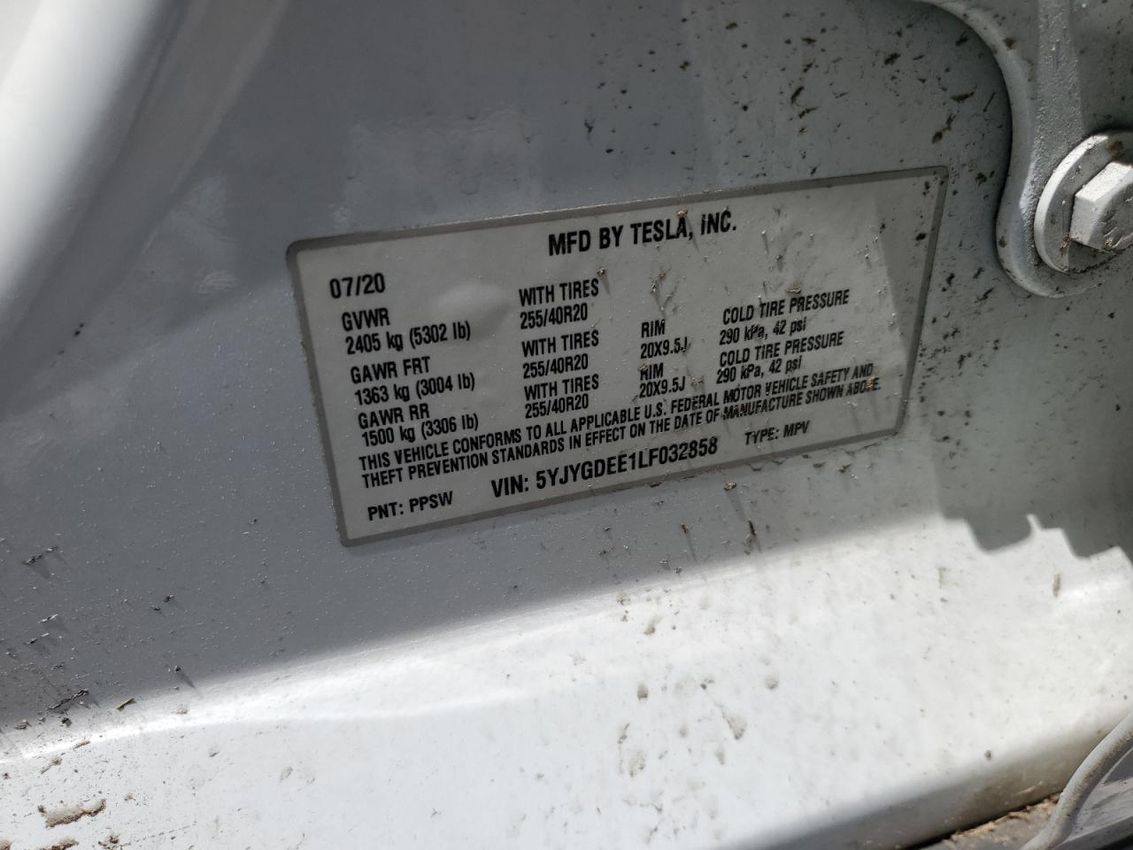 2020 Tesla Model Y VIN: 5YJYGDEE1LF032858 Lot: 63493515