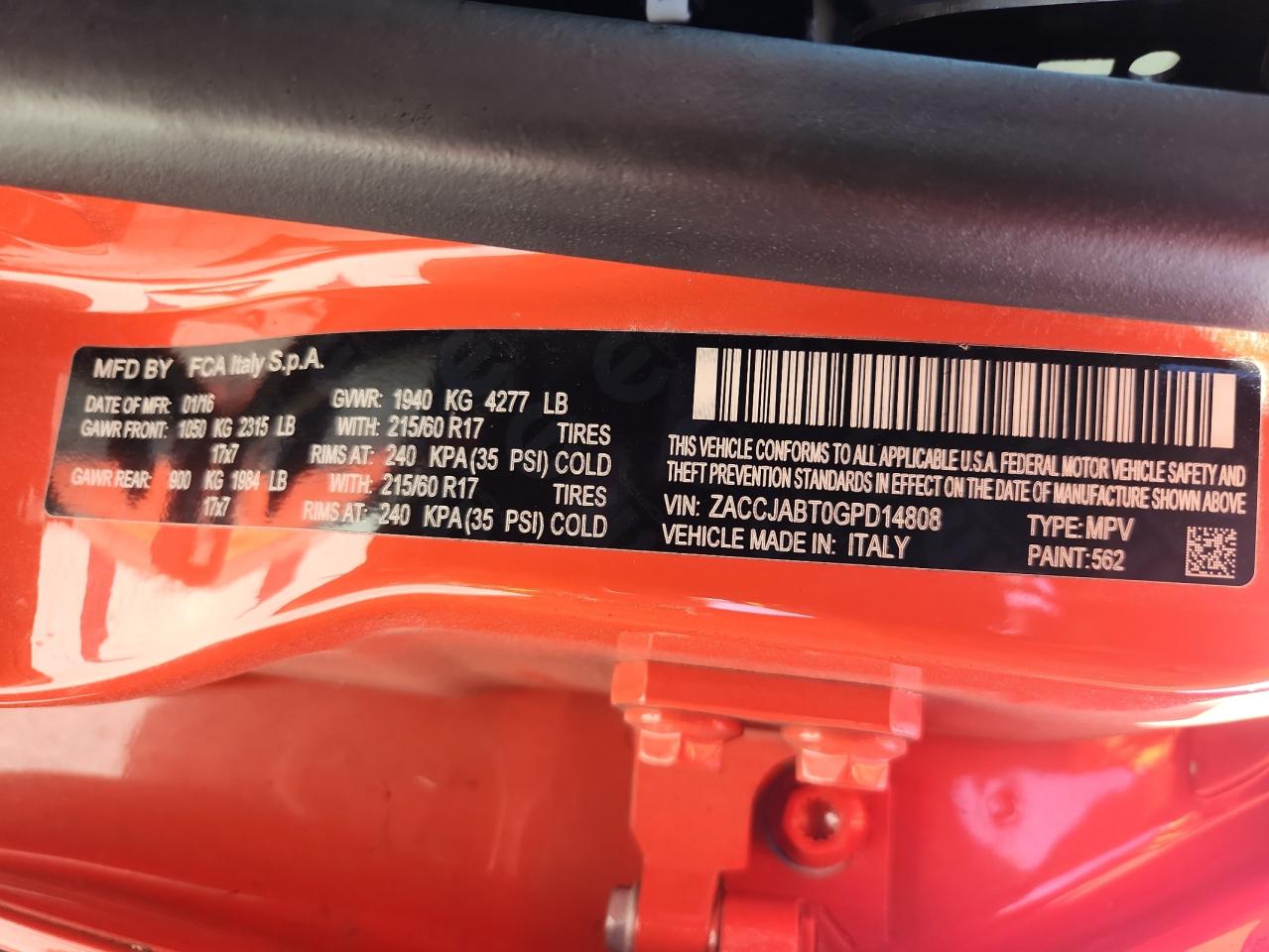 2016 Jeep Renegade Latitude VIN: ZACCJABT0GPD14808 Lot: 65605075