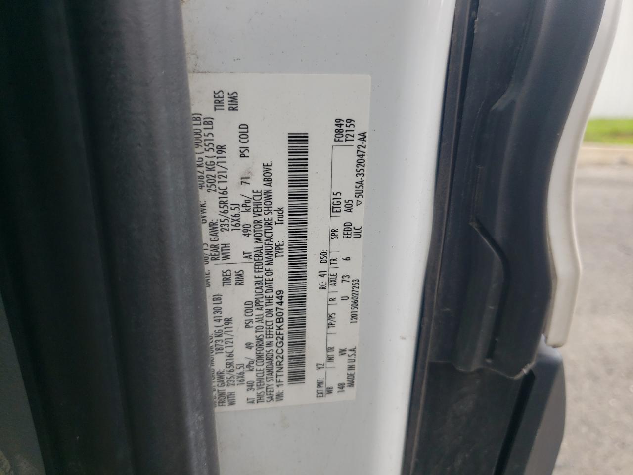2015 Ford Transit T-250 VIN: 1FTNR2CG2FKB07449 Lot: 65313705