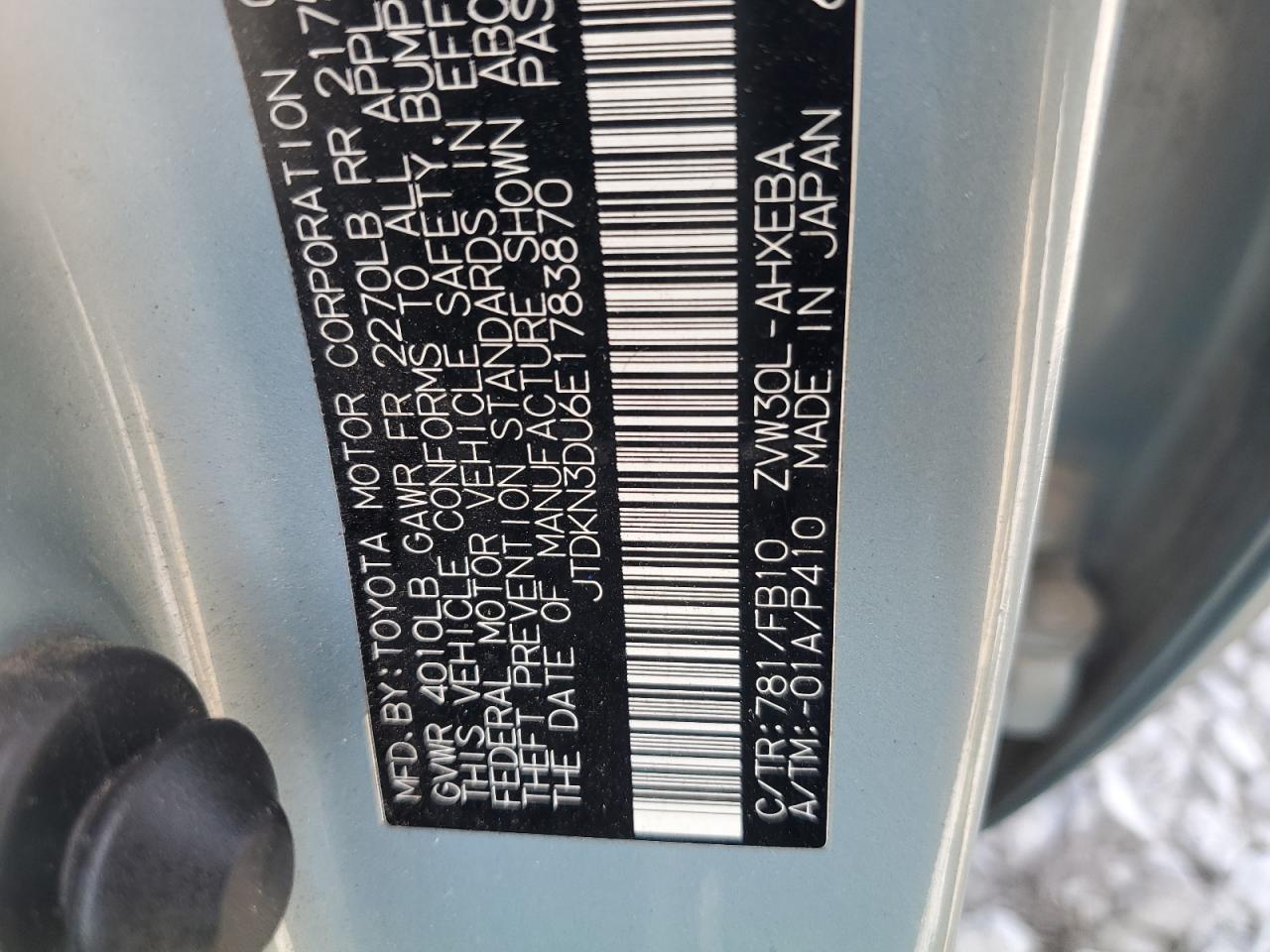 2014 Toyota Prius VIN: JTDKN3DU6E1783870 Lot: 63078945