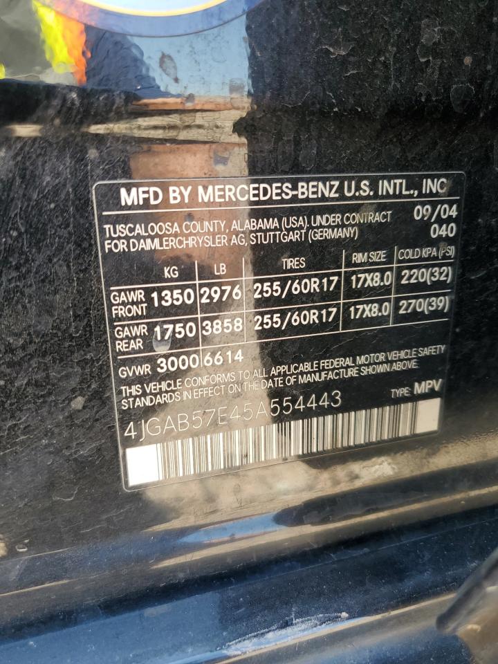 2005 Mercedes-Benz Ml 350 VIN: 4JGAB57E45A554443 Lot: 63931075