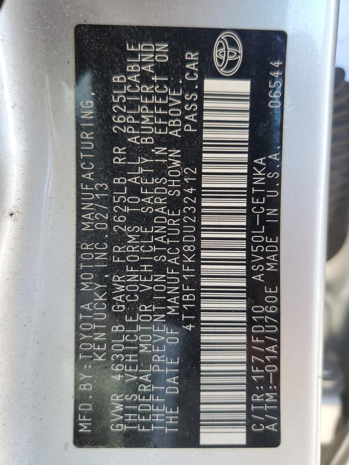 2013 Toyota Camry L VIN: 4T1BF1FK8DU232412 Lot: 66450505