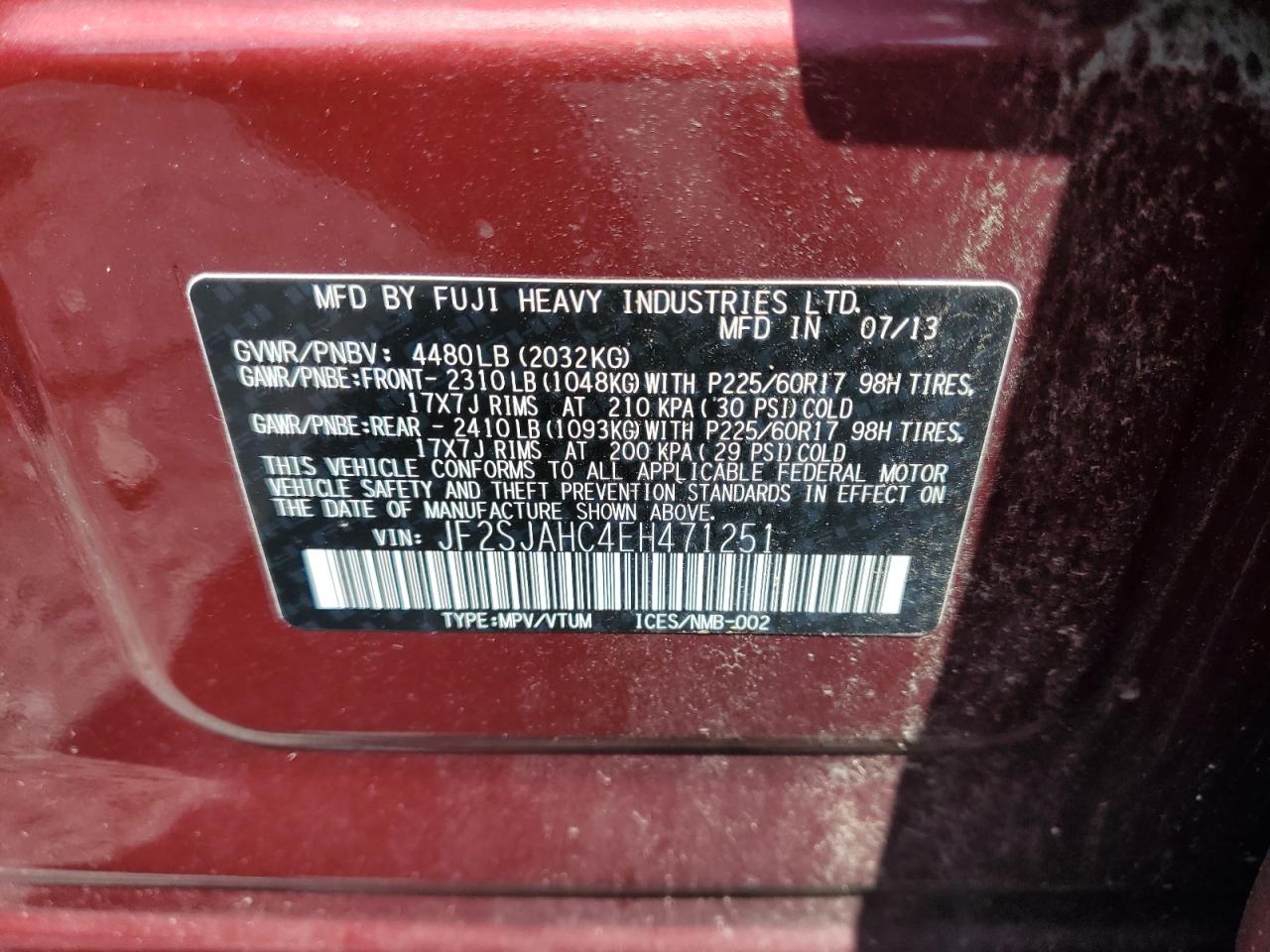 2014 Subaru Forester 2.5I Limited VIN: JF2SJAHC4EH471251 Lot: 64355885