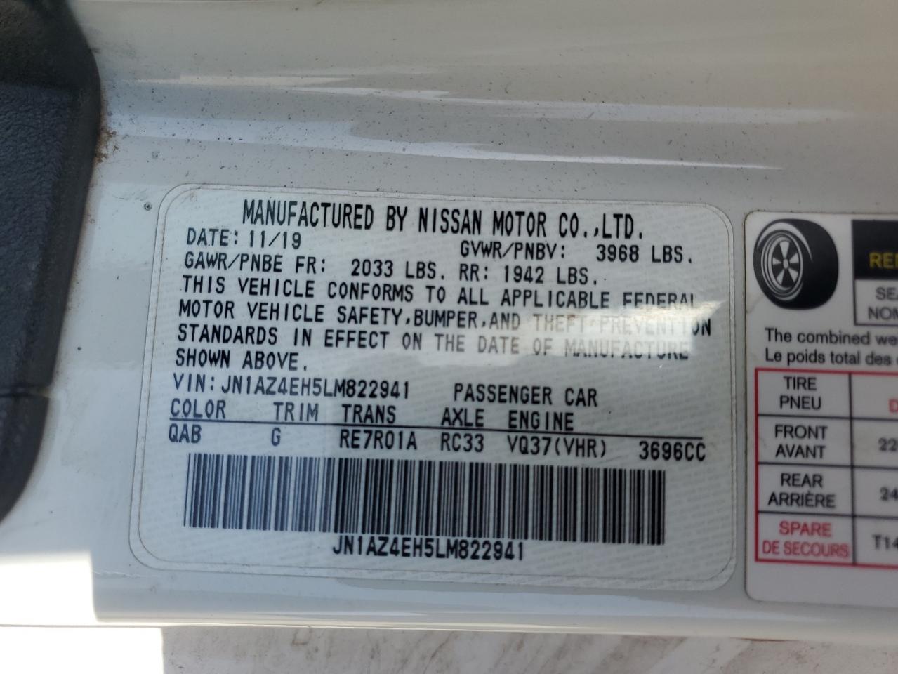 2020 Nissan 370Z Base VIN: JN1AZ4EH5LM822941 Lot: 64106305