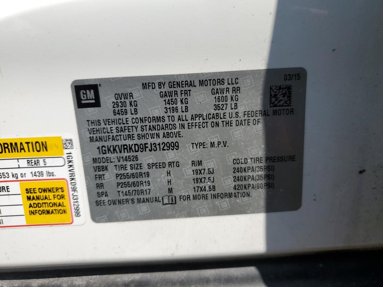 1gkkvrkd9fj312999 1GKKVRKD9FJ312999 2015 GMC Acadia Slt-1