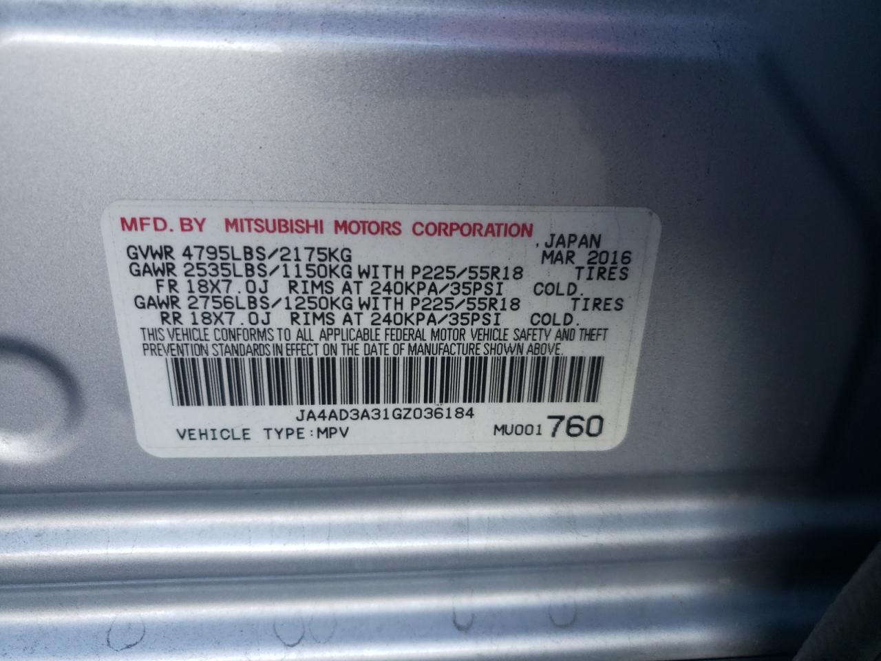 2016 Mitsubishi Outlander Se VIN: JA4AD3A31GZ036184 Lot: 65171195