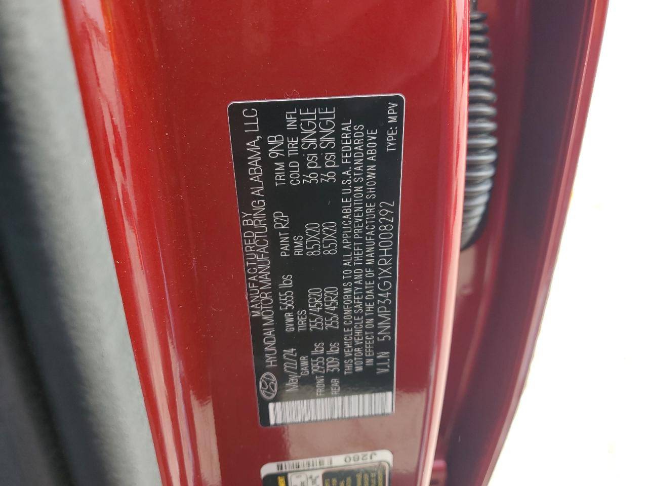2024 Hyundai Santa Fe Limited VIN: 5NMP34G1XRH008292 Lot: 65541955