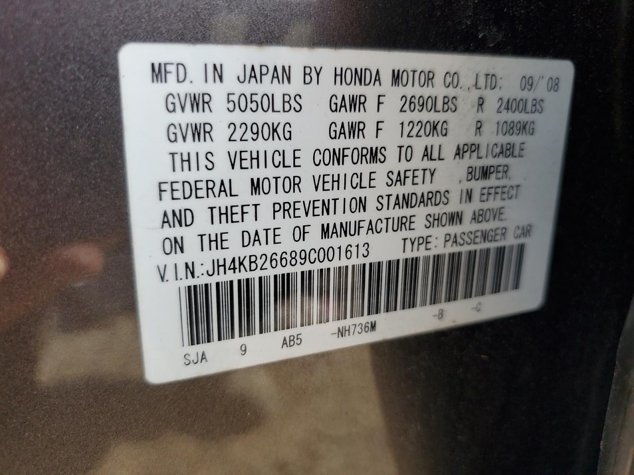 jh4kb26689c001613 JH4KB26689C001613 2009 Acura Rl