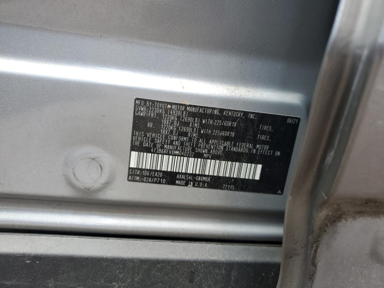 2021 Toyota Rav4 Xle Premium VIN: 4T3B6RFVXMU040232 Lot: 62662895