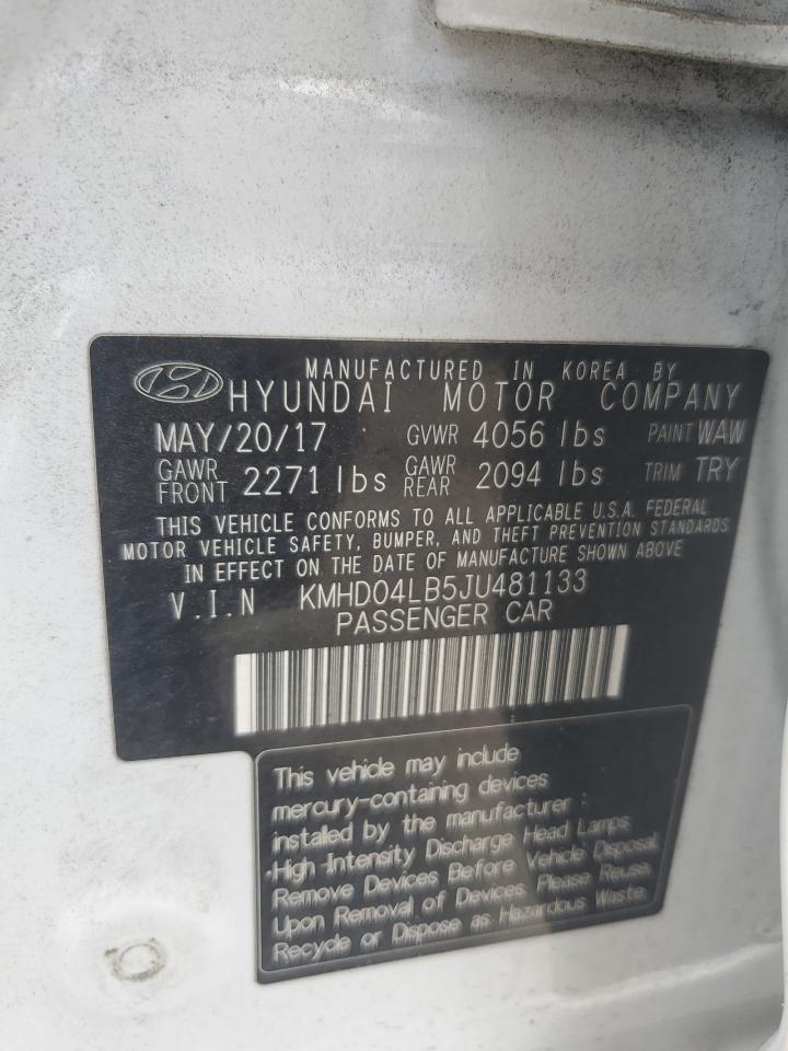 2018 Hyundai Elantra Sport VIN: KMHD04LB5JU481133 Lot: 64830375