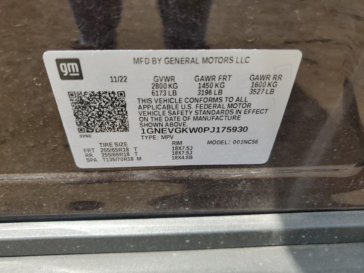 2023 Chevrolet Traverse Lt VIN: 1GNEVGKW0PJ175930 Lot: 64761165