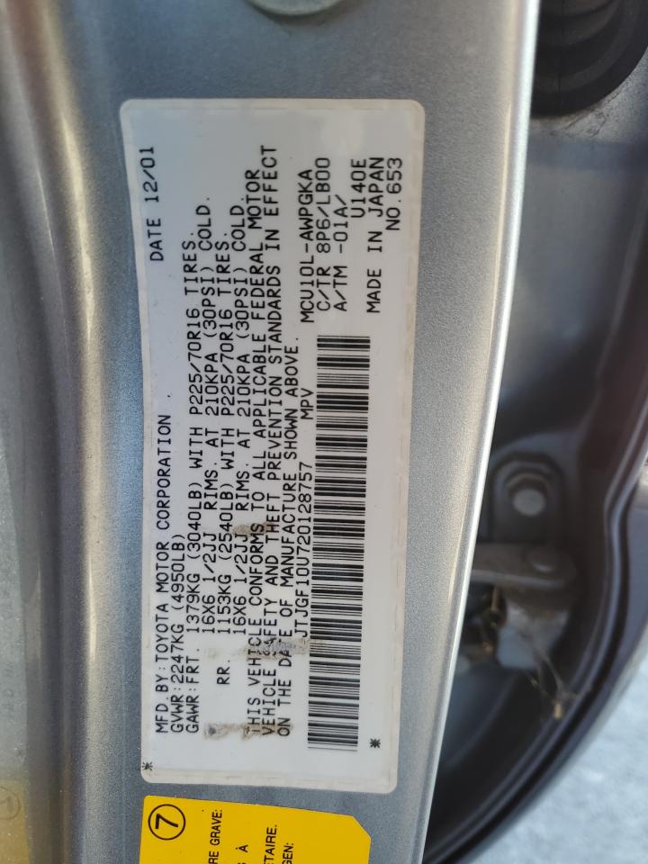 2002 Lexus Rx 300 VIN: JTJGF10U720128757 Lot: 63398625