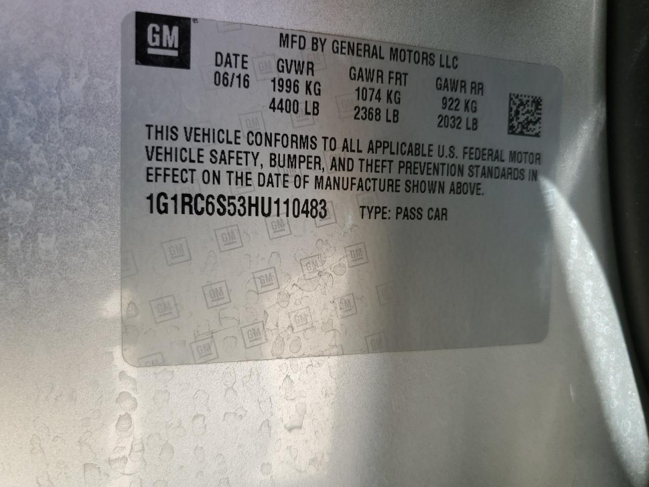 2017 Chevrolet Volt Lt VIN: 1G1RC6S53HU110483 Lot: 63382935
