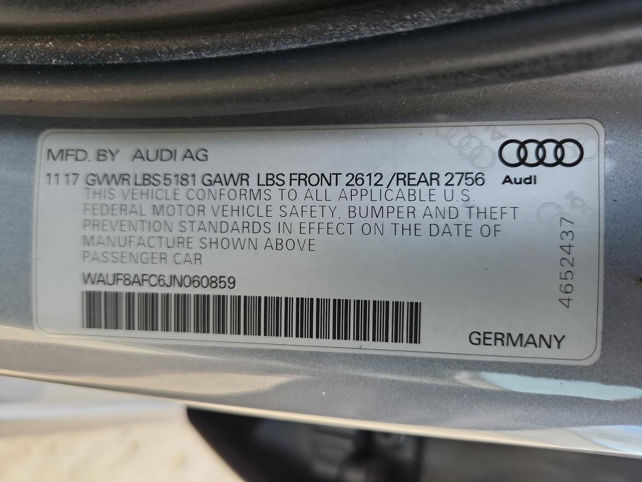 2018 Audi A6 Premium VIN: WAUF8AFC6JN060859 Lot: 64312425