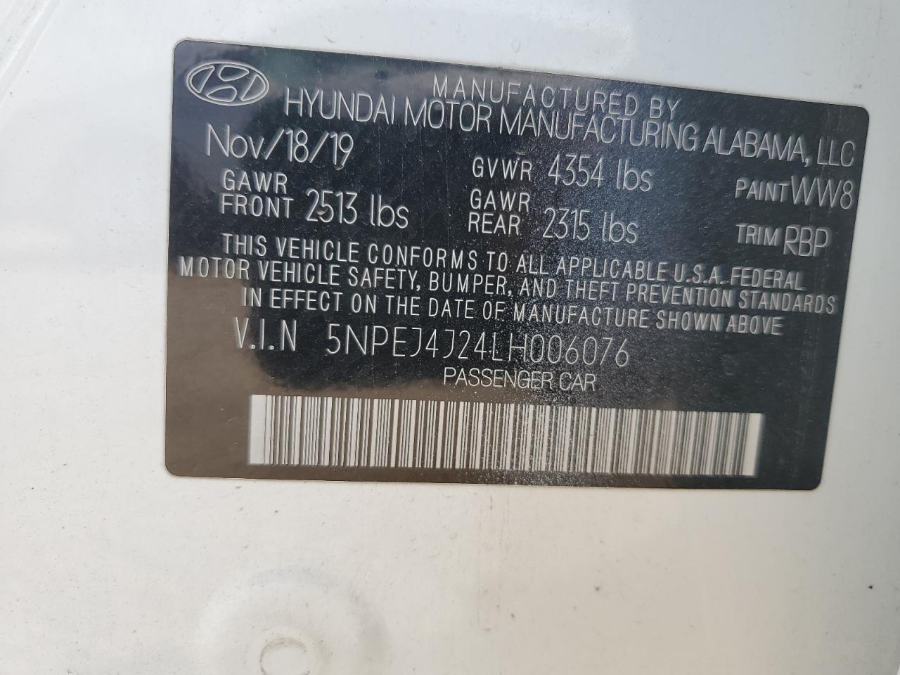 2020 Hyundai Sonata Sel Plus VIN: 5NPEJ4J24LH006076 Lot: 64635535