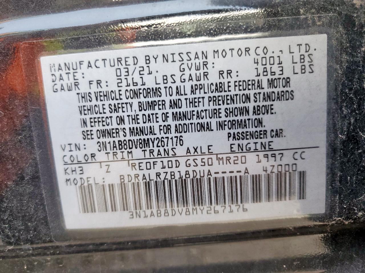2021 Nissan Sentra Sr VIN: 3N1AB8DV8MY267176 Lot: 63482685