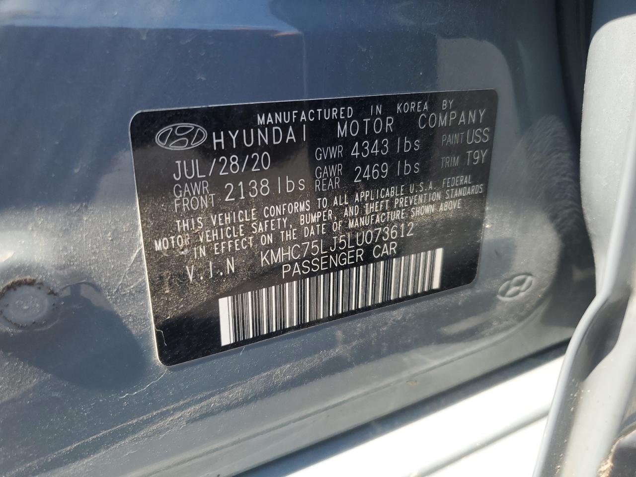 2020 Hyundai Ioniq Se VIN: KMHC75LJ5LU073612 Lot: 63379285