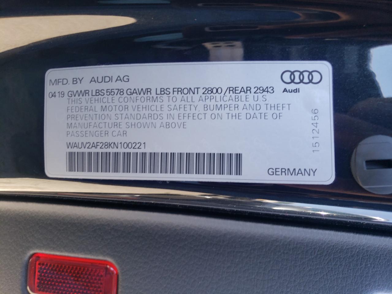 2019 Audi A7 Prestige S-Line VIN: WAUV2AF28KN100221 Lot: 64666695