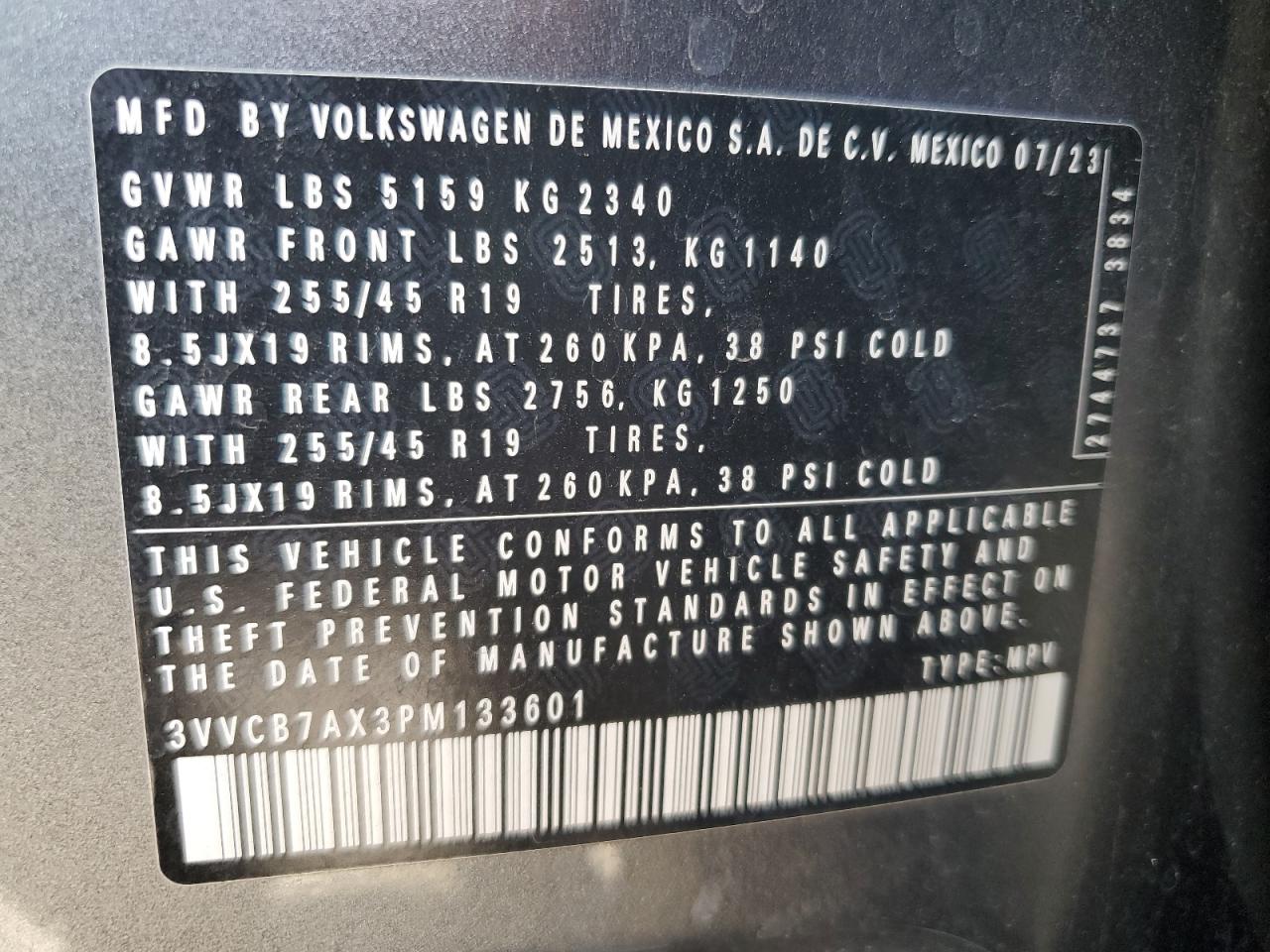 2023 Volkswagen Tiguan Se R-Line Black VIN: 3VVCB7AX3PM133601 Lot: 64617865