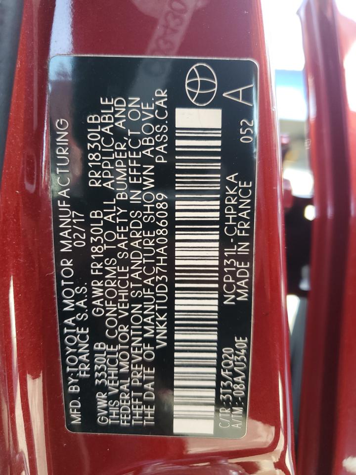 2017 Toyota Yaris L VIN: VNKKTUD37HA086089 Lot: 65752785