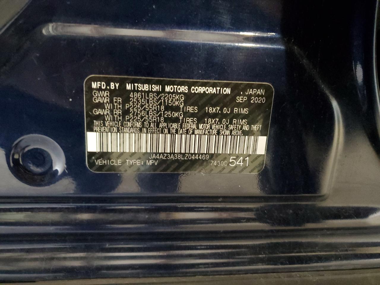 2020 Mitsubishi Outlander Se VIN: JA4AZ3A38LZ044469 Lot: 64271405