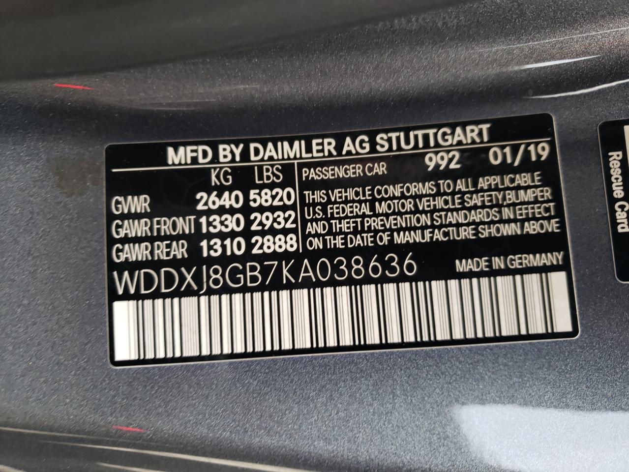 2019 Mercedes-Benz S 560 4Matic VIN: WDDXJ8GB7KA038636 Lot: 63780605