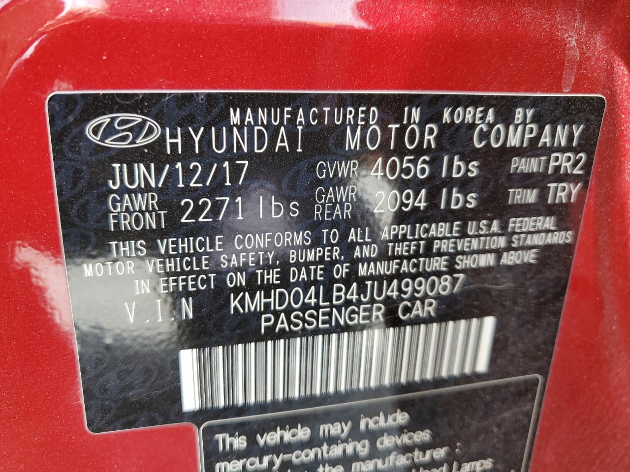 KMHD04LB4JU499087 2018 Hyundai Elantra Sport