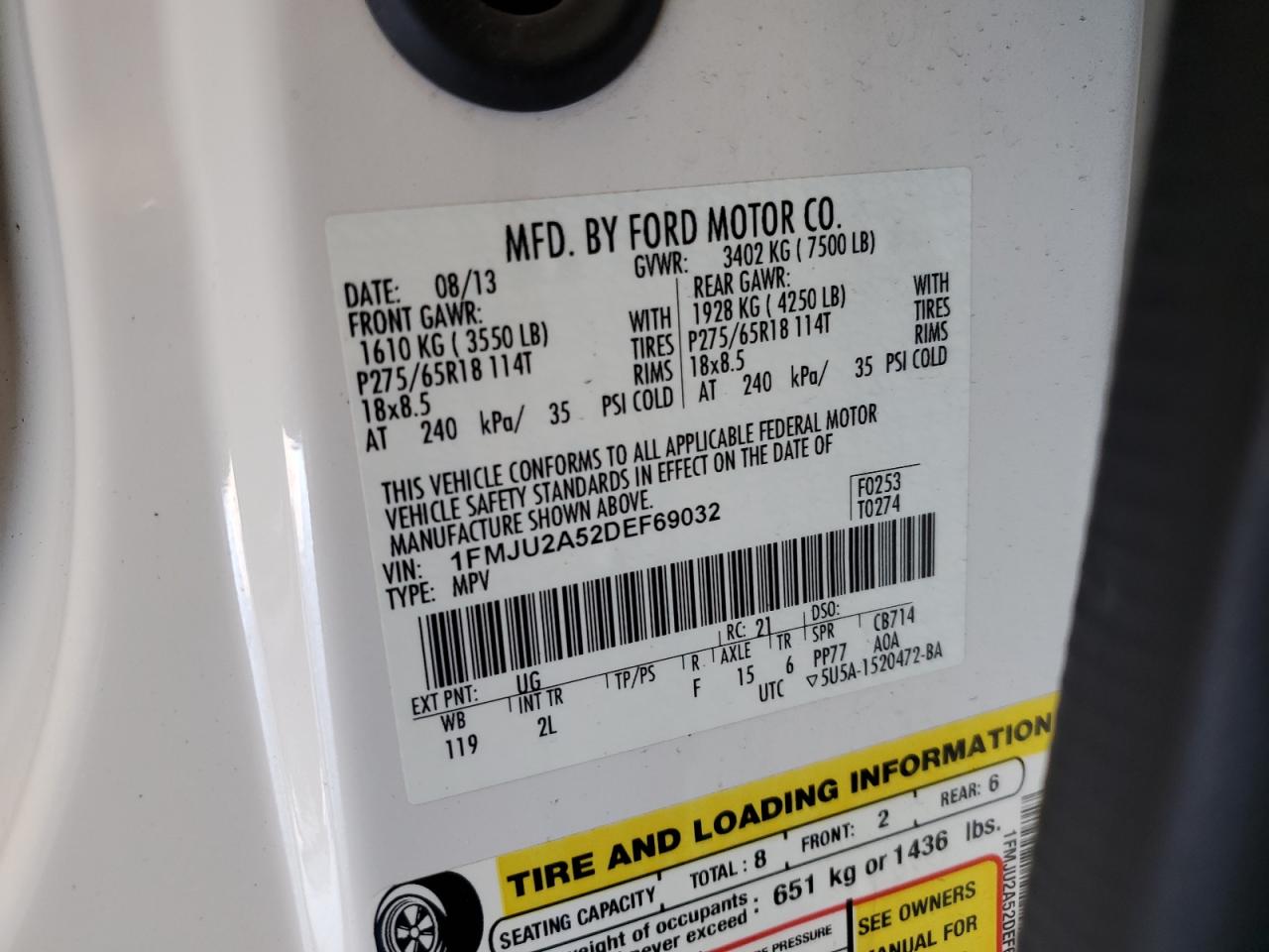 2013 Ford Expedition Limited VIN: 1FMJU2A52DEF69032 Lot: 64830135