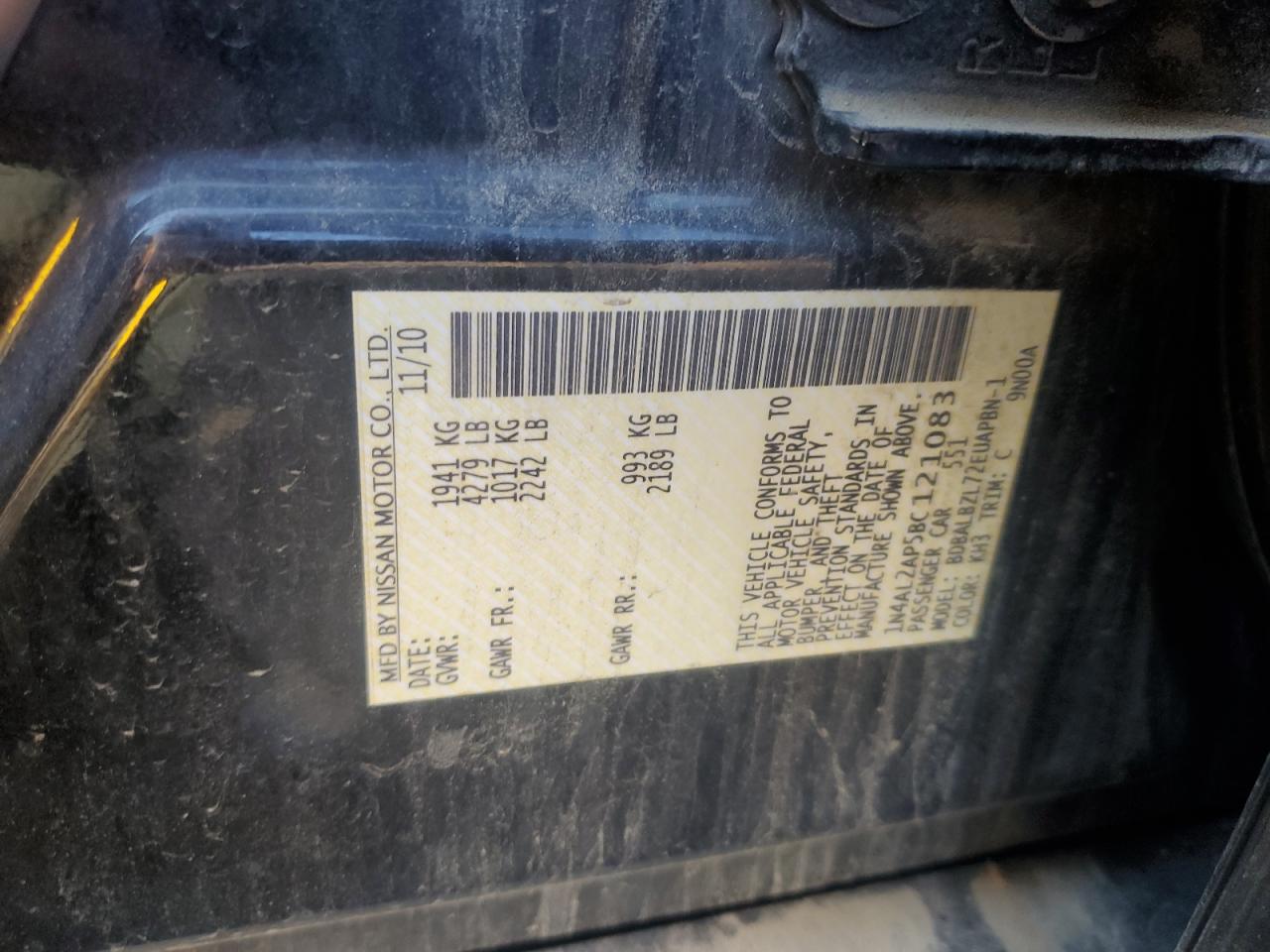 2011 Nissan Altima Base VIN: 1N4AL2AP5BC121083 Lot: 65845885