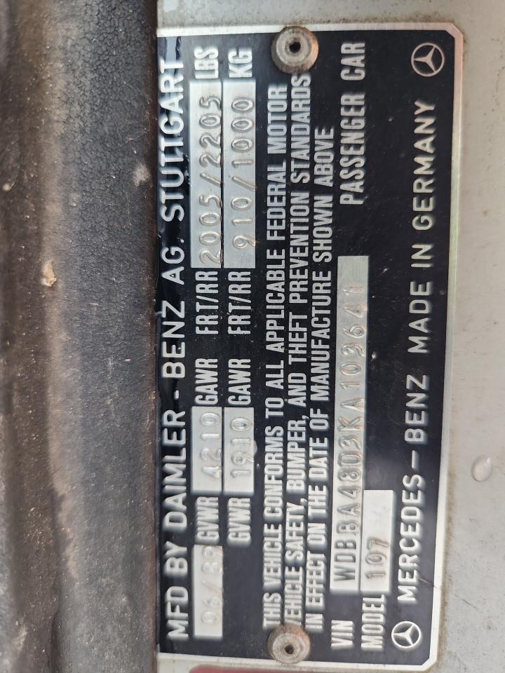 1989 Mercedes-Benz 560 Sl VIN: WDBBA48D3KA103641 Lot: 65051325